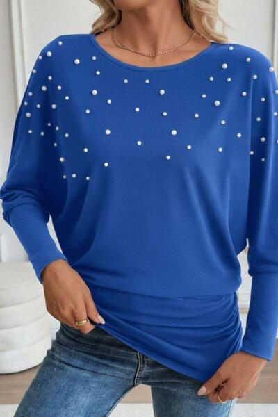 Mossta Crew Neck Pearl Viscose Blouse - Saks