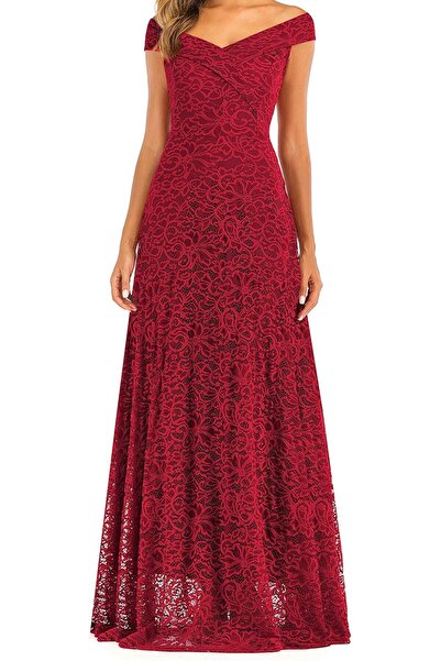 La Orchid Rochie de seară lungă din dantelă Laorchid pentru femei, cu umeri g...