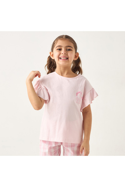 Juniors Unicorn Embroidered T-shirt and Checked Pyjama Set