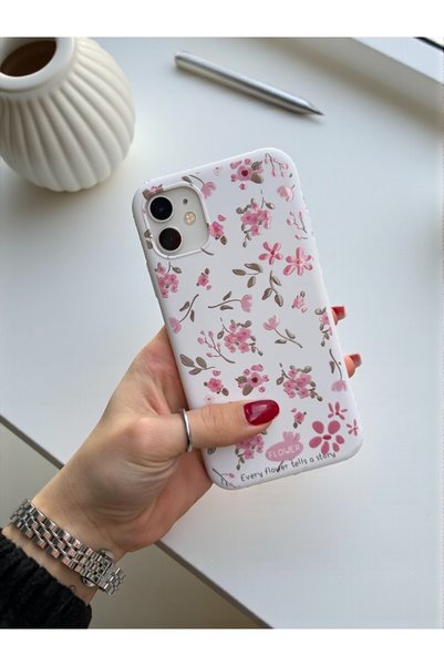KVK PRİVACY iPhone 12 Compatible White Flower Patterned Launch Liquid Silicone Soft Case