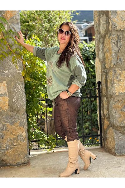 Punta Otantik Yg12098 Cherry Printed Stone Italian Sweatshirt Khaki