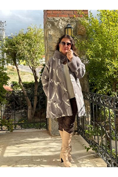 Punta Otantik Nc8100 Patterned Fur Buttoned Italian Felt Coat Gray