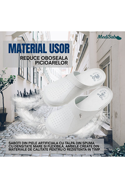 MediSab Ultra light anatomical medical clogs, ecological leather, color WHITE -103i