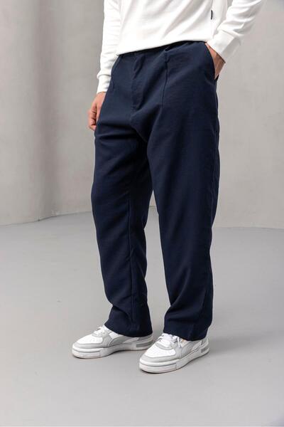 Valiberta Wilder Soft Modal Fabric Comfortable Fit Pleated Men's Trousers - Navy Blue