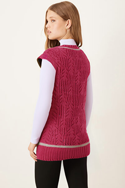 armonika Women's Fuchsia V-Neck Knitwear Sweater Arm-26K136004