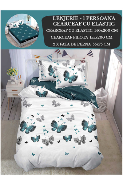 Patul Single Duvet Cover Bedding Set, Fine Cotton, 1 Person, 4 Pieces, Fitted Sheet