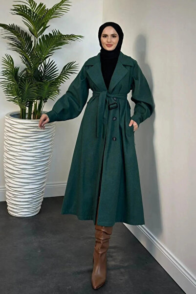 Tesettür Diyarı Palton Nalin Kaşe cu mâneci bufante - Smarald