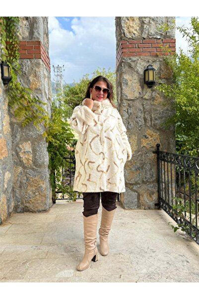 Punta Otantik Nc8100 Patterned Fur Buttoned Italian Felt Coat Ecru