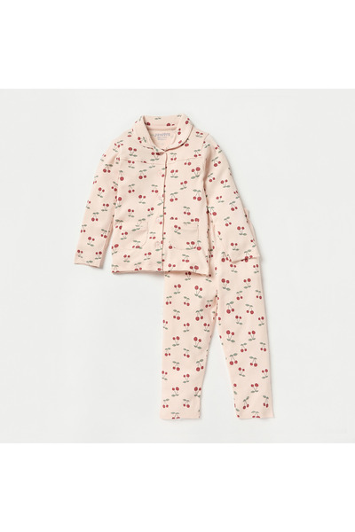 Juniors All-Over Cherry Print Shirt and Pyjama Set