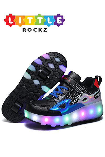 Little Rockz LED Flash Light Fashion Shiny Sneaker Skate Heelys Shoes With Wheels And Lightning Sole