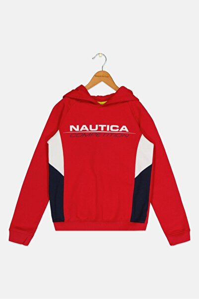 Nautica Toddlers Boy Brand Logo Long Sleeve Hoodie, Red