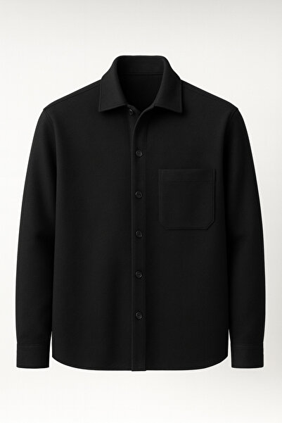 Valiberta Frankel Cashmere Fabric Single Pocket Relaxed Fit Men's Shirt - Black