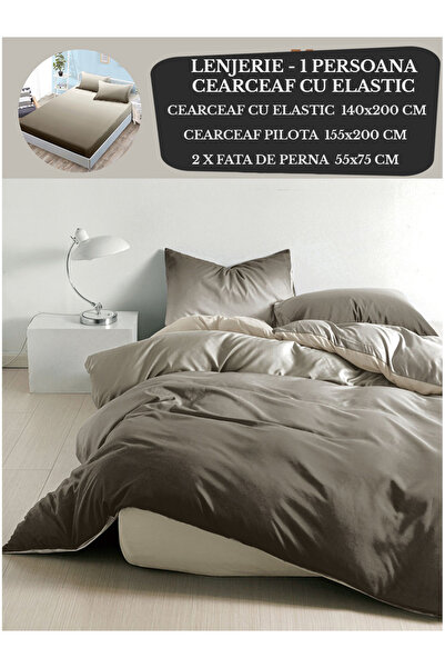 Patul Single bed linen, Sulfur, Fine Cotton, Fitted sheet 140x200, 4 Pieces