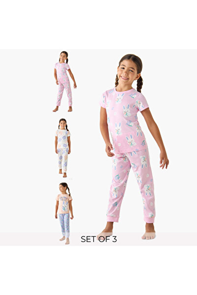 Juniors Printed Short Sleeve T-shirt and Pyjamas - Set of 3