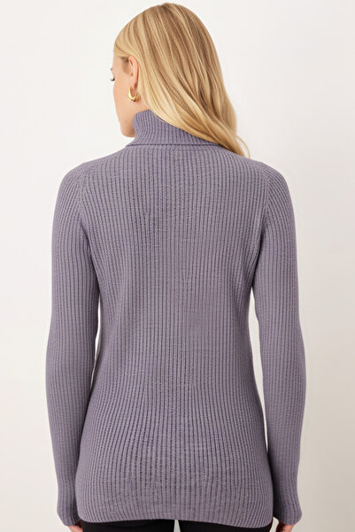 armonika Pulover tricotat din tricot cu gât roșu gri pentru femei ARM-26K136017