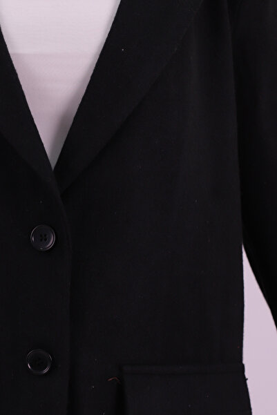 armonika Women's Black Men's Collar Pocket Covered Shoulder Pad Pack Oversized Cashmere Jacket Arm-26K001044