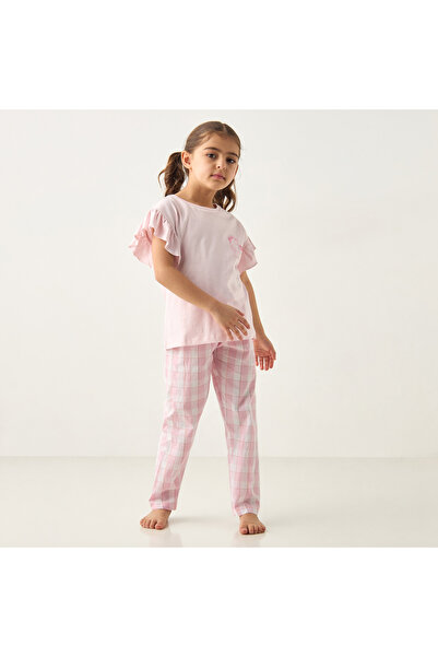 Juniors Unicorn Embroidered T-shirt and Checked Pyjama Set