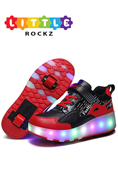Little Rockz LED Flash Light Fashion Shiny Sneaker Skate Heelys Shoes With Wheels And Lightning Sole