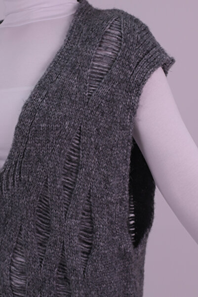 armonika Women's Gray V-Neck Knitwear Sweater Arm-26K136014