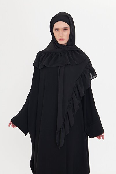 HÜRREM BONE Black Back Elastic Shawl Chiffon Ruffle 2411_01