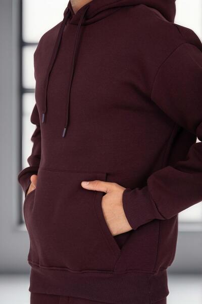 Valiberta Fleece-Lined Kangaroo Pocket Sweatshirt - 3 Thread Fleece-Lined Rubber Cuffs Men's Sweatpants - Tracksuit Set