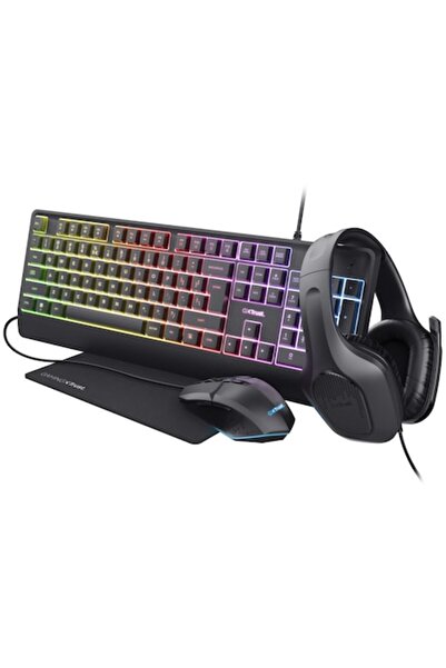 Trust Kit de gaming GXT792 QUADROX 4 în 1 — tastatură RGB, căști de 50 mm, mo...