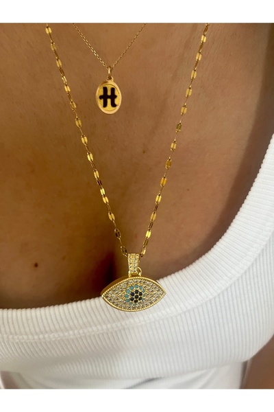 Hoop jewelery سلسلة شفاه مع قلادة عين من الحجر الأزرق بطول 53 سم