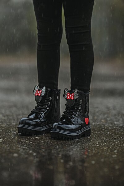 minibonito Ορθοπεδικά παπούτσια για κορίτσια με κορδόνια με φερμουάρ Μαύρα παπούτσια για κορίτσια