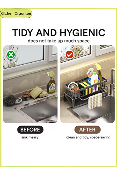 Generic 2pcs Kitchen Sink Drain & Towel Rack Sponge Holder with Auto Drain Tray Self Drain Dish