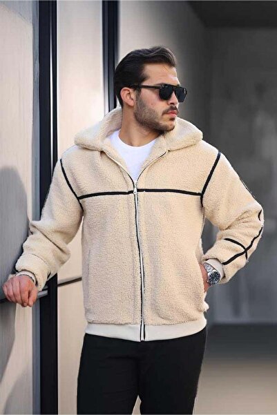 Valiberta Ανδρικό παλτό με επένδυση εσωτερικά - ριγέ Plush - Εκρού