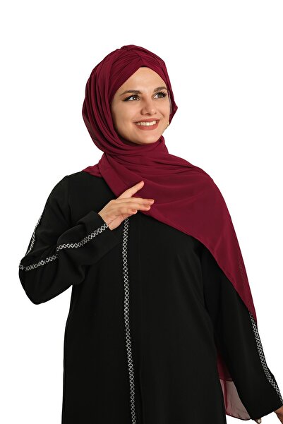 HÜRREM BONE Burgundy Practical Ready-To-Wear Bonnet Shawl Chiffon Draped 2507_16