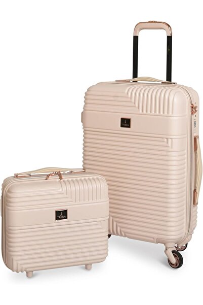 Track 2-Piece Spinner Luggage Set (14" & 20") - Hard ABS, 360° Wheels - White Rice
