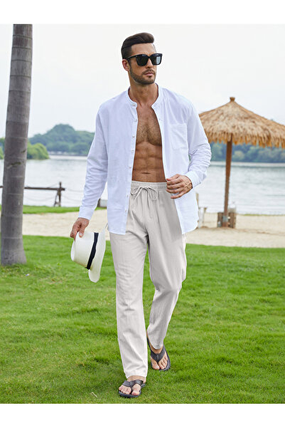 Noor Essentials By Styli White Relaxed Fit Trousers with Drawstring