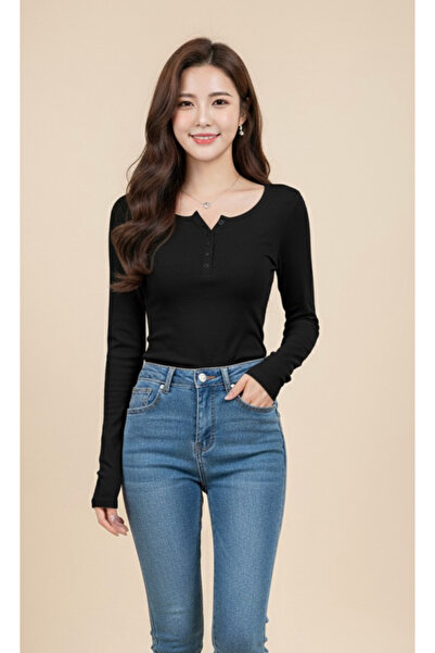 Köstebek Buttoned Solid Color Basic Long Sleeve Blouse