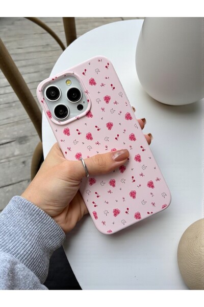 KVK PRİVACY iPhone 16 Pro Max Uyumlu Pembe Çiçek Desenli Lansman Liquid Silik...