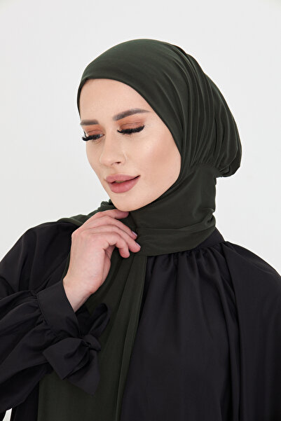 HÜRREM BONE Khaki Practical Ready-To-Wear Hijab Bonnet with Sandy Neck Collar and Snap Fasteners 2505_09