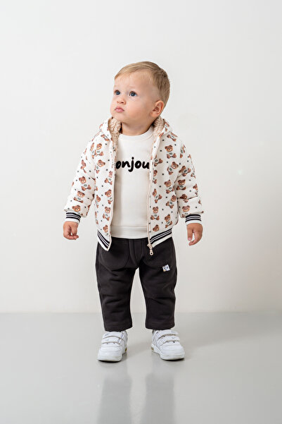 JNF kids Baby Boy & Child Plush Coat Inside K Hooded 3-Piece Set