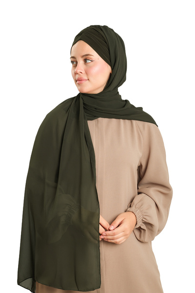 HÜRREM BONE Khaki Practical Ready-To-Wear Bonnet Shawl Chiffon Draped 2507_09