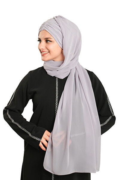 HÜRREM BONE Gray Practical Ready-To-Wear Bonnet Shawl Chiffon Draped 2507_15