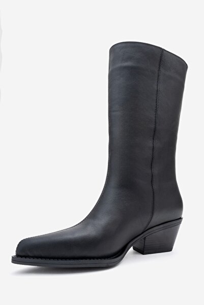 LuviShoes Juana Black Skin Genuine Leather Pointed Toe Women's Boots