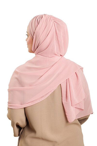 HÜRREM BONE Powder Practical Ready-To-Wear Bonnet Shawl Chiffon Draped 2507_06