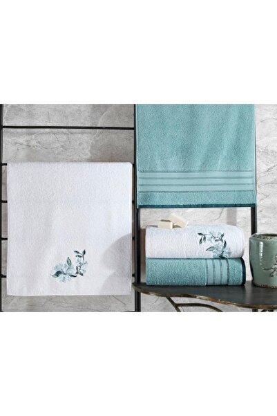 Talis Set of 4 Towels 50x90 and 90x150 cm, Colorful Mint-White (100% Cotton)