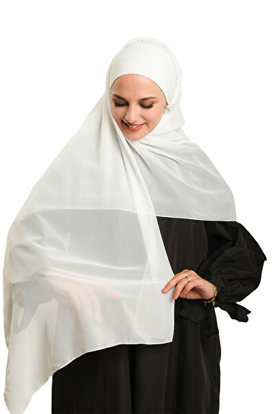 HÜRREM BONE Cream Practical Ready-To-Wear Bonnet Shawl Chiffon Plain 2506_40