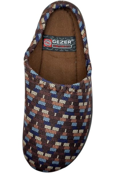GEZER Γυναικείες παντόφλες, καφέ με γεωμετρικό σχέδιο, άνετες και ζεστές, μέγεθος 37, 23,5 cm