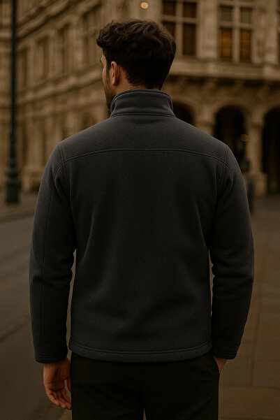 COMBİNE MİCHAİL Erkek Dik Yaka Fermuarlı Füme Bol Polar