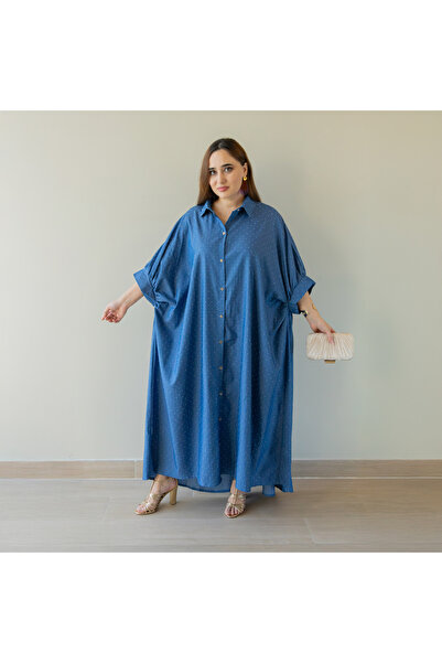 LINELLE فستان جينز كاجوال للسيدات - مزيج رايون أزرق مع أحجار، مقاس واحد، LCD6749