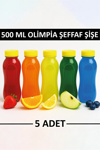 M&B WATER BOTTLE 5li 500 ml Olimpia Detoks Şişesi Şeffaf Plastik Sızdırmaz Kapak Düz Meyve Suyu Şişesi