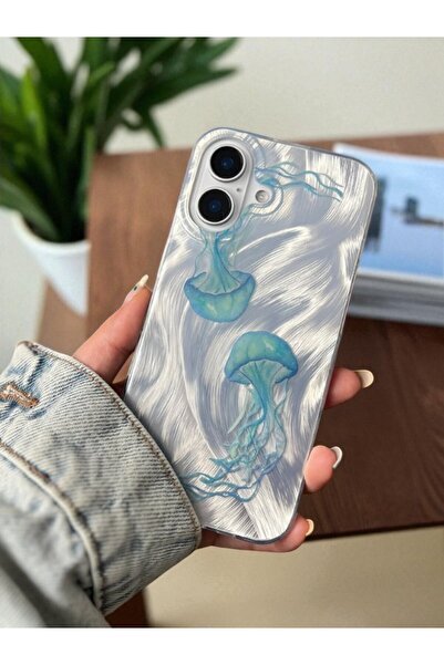 KVK PRİVACY iPhone 17 Uyumlu Deniz Anası Desenli Tüylü Hologramlı Silikon Kılıf