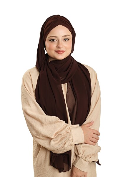 HÜRREM BONE Brown Practical Ready-To-Wear Bonnet Shawl Chiffon Draped 2507_14