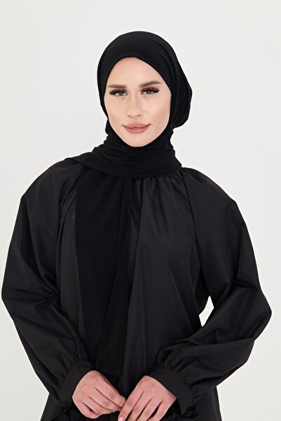 HÜRREM BONE Black Practical Ready-To-Wear Hijab Bonnet with Sandy Neck Collar and Snap Fasteners 2505_01
